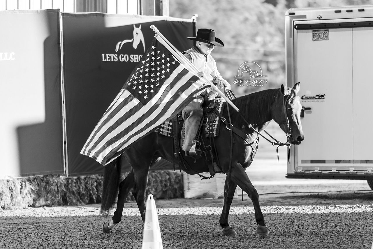 A mounted flag bearer at LETS GO SHOW